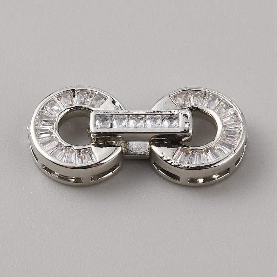 Brass Pave Clear Cubic Zirconia Fold Over Clasps, Flat Round