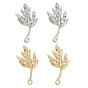 Brass Micro Pave Cubic Zirconia Stud Earring Findings, Cadmium Free & Nickel Free & Lead Free, Leaf