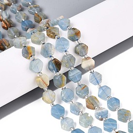 Нити из натурального голубого кальцита, шестиугольник, с бисером