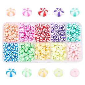 SUPERFINDINGS 10 Colors Handmade Polymer Clay Beads, Two Tone, for DIY Jewelry Crafts Supplies, Flat Round