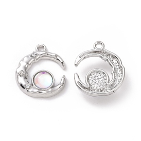 Alloy Pendants, with Crystal Rhinestone and Plastic Beads, Moon