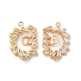 Brass Connector Charms with Clear Glass, Flower Links with Letter D