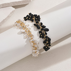 Golden Tone Iron Vintage Natural Gemstone Chips Beaded Bracelets for Women's Party Travel