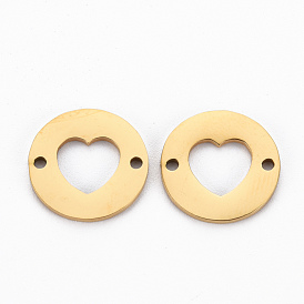 201 Stainless Steel Links Connectors, Cut, Flat Round with Heart