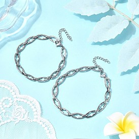2Pcs 2 Styles 304 Stainless Steel Hollow Cross-Linked Chain Bracelets for Couple