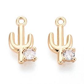 Латунные микропаве прозрачные кубические циркониевые подвески, без кадмия, без никеля и без свинца, кактус