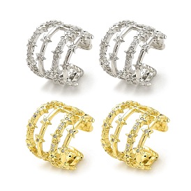Star Brass Cuff Earrings, with Clear Cubic Zirconia, Long-Lasting Plated, Lead Free & Cadmium Free