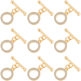 10 комплекты латунных микропаве прозрачных кубических цирконий застежки-тоггл, без никеля , кольцо