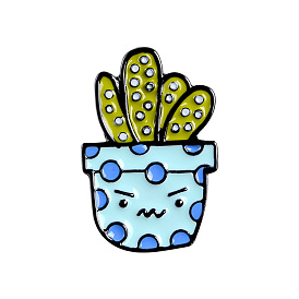 Creative Zinc Alloy Brooches, Enamel Lapel Pin, with Iron Butterfly Clutches or Rubber Clutches, Electrophoresis Black Color, Cactus