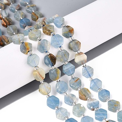 Нити из натурального голубого кальцита, шестиугольник, с бисером