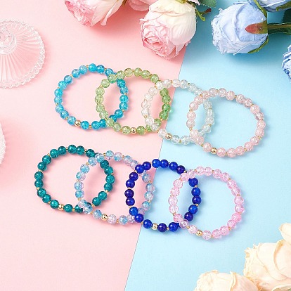 8 шт. 8 цвета, окрашенные распылением, стеклянные бусины с трещинами, эластичные браслеты для мужчин и женщин, круглые, с Гальваническим немагнитных синтетическими гематита бисера