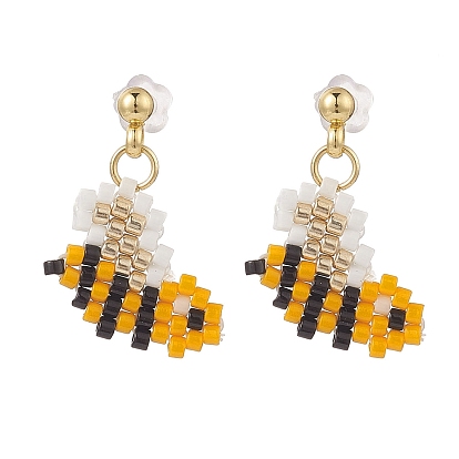 Glass Seed Braided Bees Dangle Stud Earrings, Golden 304 Stainless Steel Wire Wrap Jewelry for Women