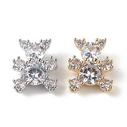 Rack Plating Brass Micro Pave Cubic Zirconia Pendants, Bear Charm, Cadmium Free & Lead Free, Long-Lasting Plated