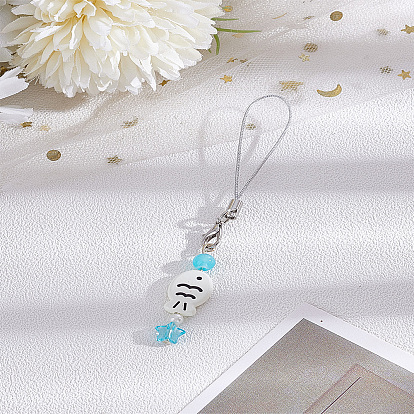 1 Correas para móviles de plástico con forma de pez y estrella, con detalles de porcelana, para mujer, encanto de las decoraciones del teléfono