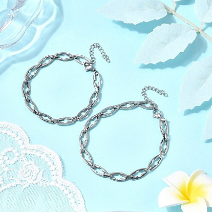 2Pcs 2 Styles 304 Stainless Steel Hollow Cross-Linked Chain Bracelets for Couple