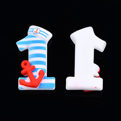 Opaque Resin Cabochons, Nautical Theme, Number One with Anchor