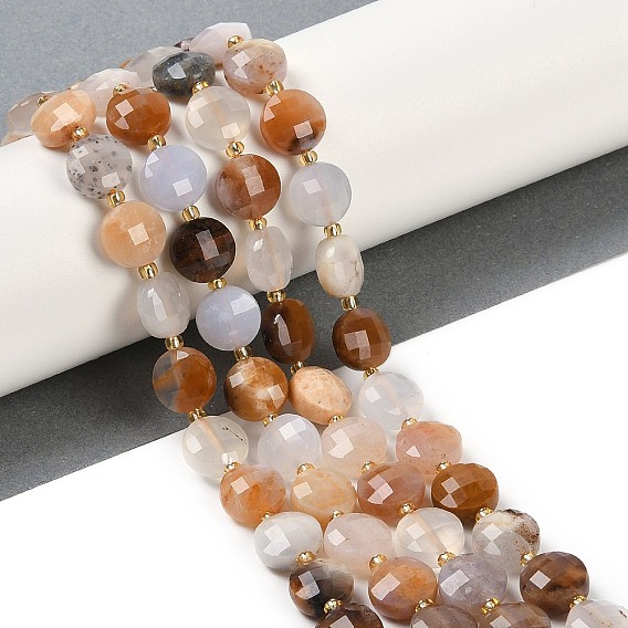 Природные голубые халцедон бисер пряди, граненые, плоско-круглые, с бисером