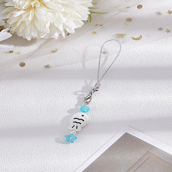 1 Correas para móviles de plástico con forma de pez y estrella, con detalles de porcelana, para mujer, encanto de las decoraciones del teléfono