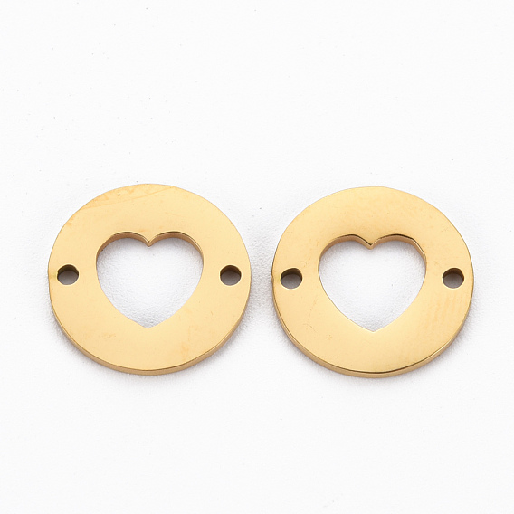 201 Stainless Steel Links Connectors, Cut, Flat Round with Heart