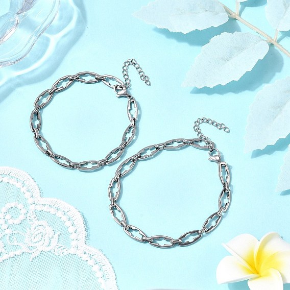 2Pcs 2 Styles 304 Stainless Steel Hollow Cross-Linked Chain Bracelets for Couple