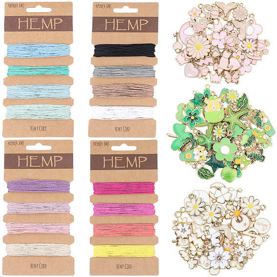 120 шт 3 стили подвески из сплава эмали, разнообразные, 4 шт. наборы хлопковых ниток