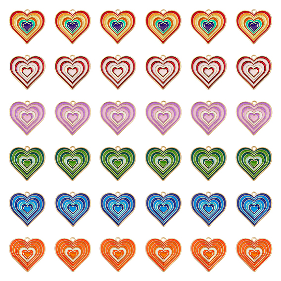 36 шт 6 цвета подвески из сплава, с эмалью, шарма сердца