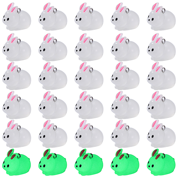 30 шт. светящиеся полупрозрачные подвески из смолы, кролика прелести, светится в темноте, с платиновым покрытием 304 петлями из нержавеющей стали