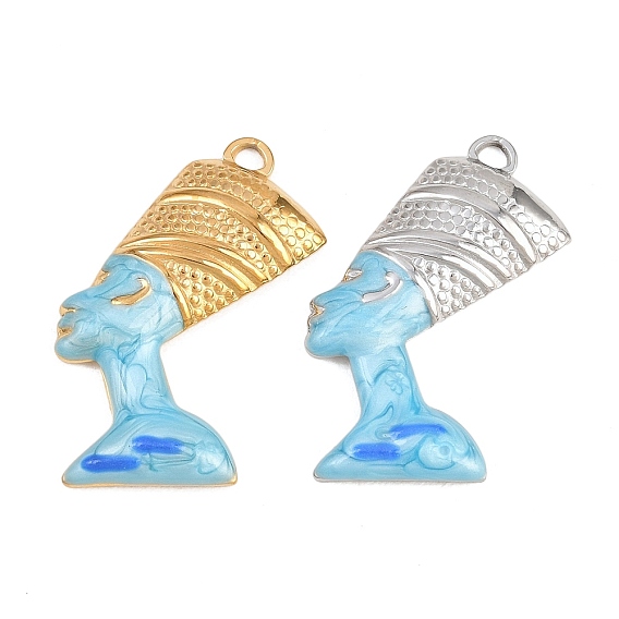 304 Stainless Steel Blue Enamel Pendants, Human with Headband Charms