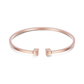 Simple Design Real Rose Gold Plated Cuff Bangle, with Cubes, 175x5mm