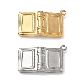 304 Stainless Steel Pendant Cabochon Settings, Book Charms, Ion Plating(IP)