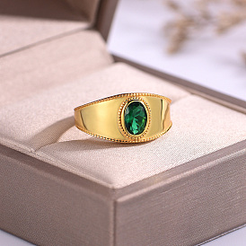 Кольца для пальцев с зелеными кубическими цирконами и паве из латуни, овальные