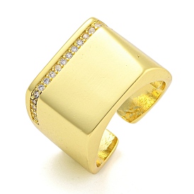 Rectangle Brass Micro Pave Clear Cubic Zirconia Cuff Finger Rings, Wide Band Rings for Women