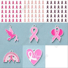 28 pcs 8 styles pendentifs en émail en alliage, sans cadmium et sans plomb, Forme de ruban de sensibilisation