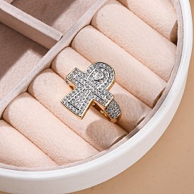 Brass Micro Pave Clear Cubic Zirconia Cuff Finger Rings for Women, Cross