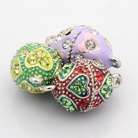 Platinum Plated Oval Alloy Enamel Magnetic Clasps with Loops, with Grade A Rhinestone, 23x14mm, Hole: 2mm