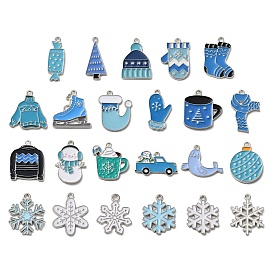 Winter Theme Alloy Enamel Pendants, Platinum, Snowflake Gloves Scarf Clothes Charm