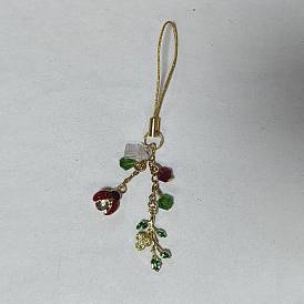 Correas para móviles de vidrio y aleación esmaltada, con tapones antipolvo móviles de plástico, mariquita