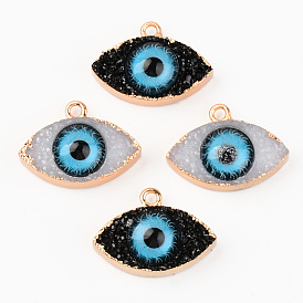 Druzy Resin Pendants, with Edge Light Gold Plated Iron Loops, Evil Eye