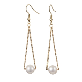 Natural Cultured Freshwater Pearl Dangle Earrings, with 304 Stainless Steel Earring Hooks, Round