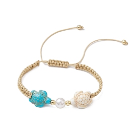 Synthetic Turquoise with Shell Pearl Braided Bead Bracelets for Women, Tortoise