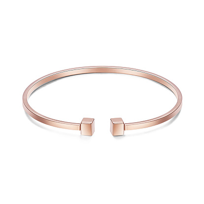 Simple Design Real Rose Gold Plated Cuff Bangle, with Cubes, 175x5mm