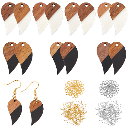 Kit de fabrication de boucles d'oreilles pendantes en forme de larme, y compris les pendentifs en résine et en bois de noyer, Crochets d'oreille en laiton, fer Anneaux ouverte