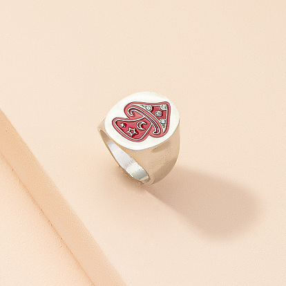 Crystal Rhinestone Mushroom Finger Ring with Enamel, Platinum Alloy Jewelry for Women