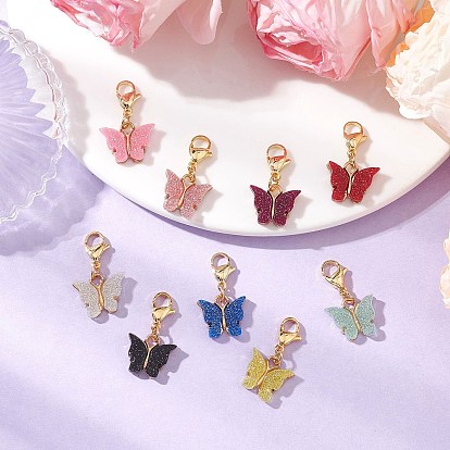 Блестящая бабочка сплав эмаль подвеска украшения, с 304 из нержавеющей стали Lobster Claw застежками