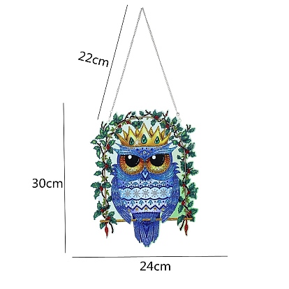 Owl Wreath DIY Diamond Painting Door Window Hanging Decoration Kits, including Plastic Pendants, Resin Rhinestones, Diamond Sticky Pen, Tray Plate and Glue Clay
