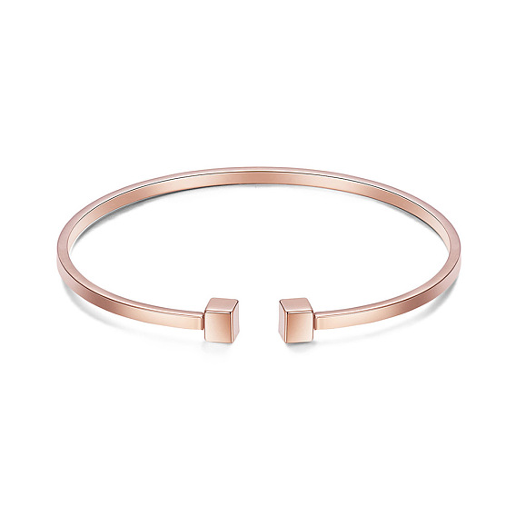 Simple Design Real Rose Gold Plated Cuff Bangle, with Cubes, 175x5mm