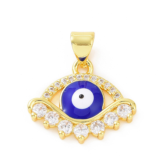 Brass Micro Pave Cubic Zirconia Pendants, Enamel Evil Eye Charm