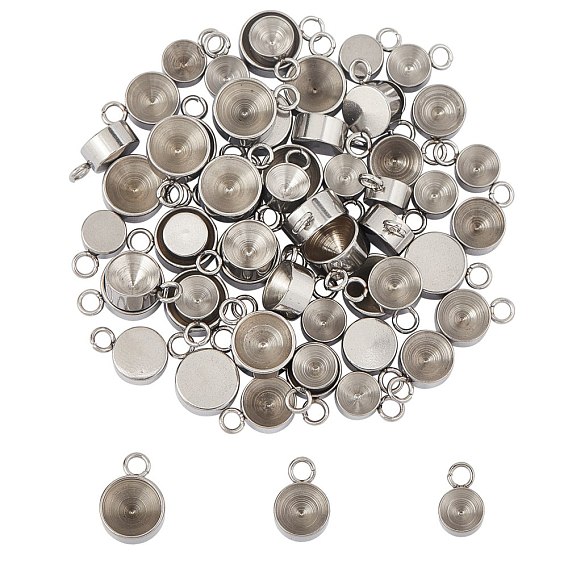 304 Stainless Steel Pendants Rhinestone Setting, For Pointed Back Rivoli Rhinestone, Flat Round