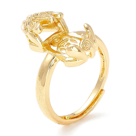 Brass Cubic Zirconia Adjustable Ring Components, Claw Prong Ring Settings, Long-Lasting Plated, Cadmium Free & Lead Free, Chinese Dragon
