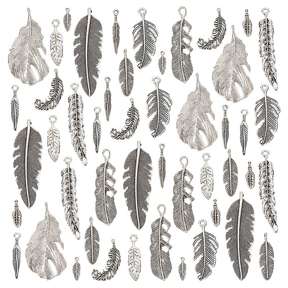 72 шт. Подвески из сплава в тибетском стиле, перо, без кадмия и без свинца